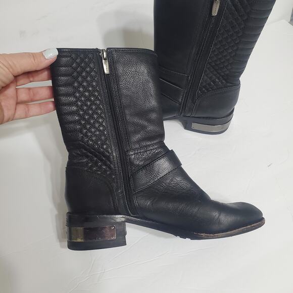 Vince Camuto "Whynn" Black Motorcycle Boots Silver Hardware Sz 8 Combat Leather - Picture 6 of 14